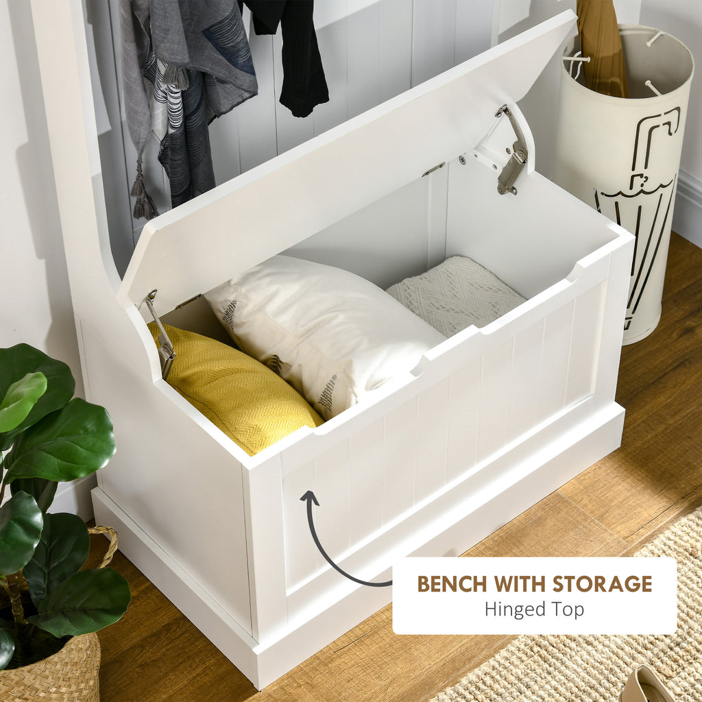 4-In-1 Hall Tree with Coat Rack, Top Shelf, Shoe Storage and Bench Seat, Entryway Bench with 4 Hooks