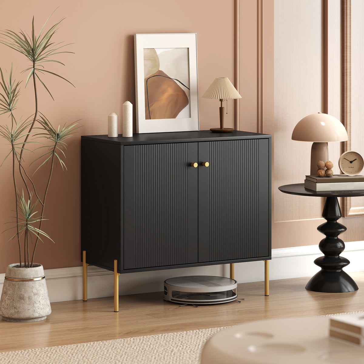 Sideboard, Modern Buffet Cabinet, Coffee Bar Cabinet with Fluted Doors and Adjustable Shelf, White