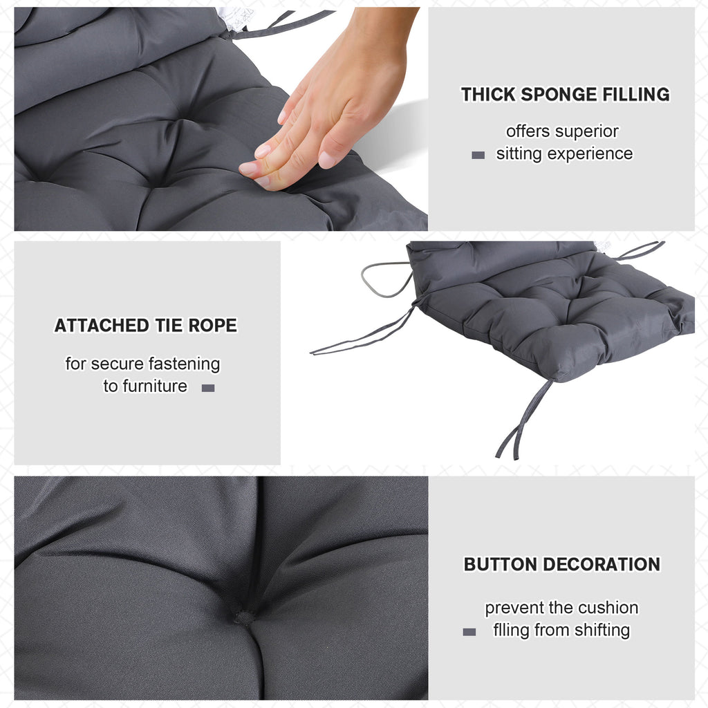 Patio Chair Cushions Set of 2, 39" x 20" x 3" Outdoor Tufted Cushion Set with Ties for Indoor Outdoor Garden Furniture, Dark Grey