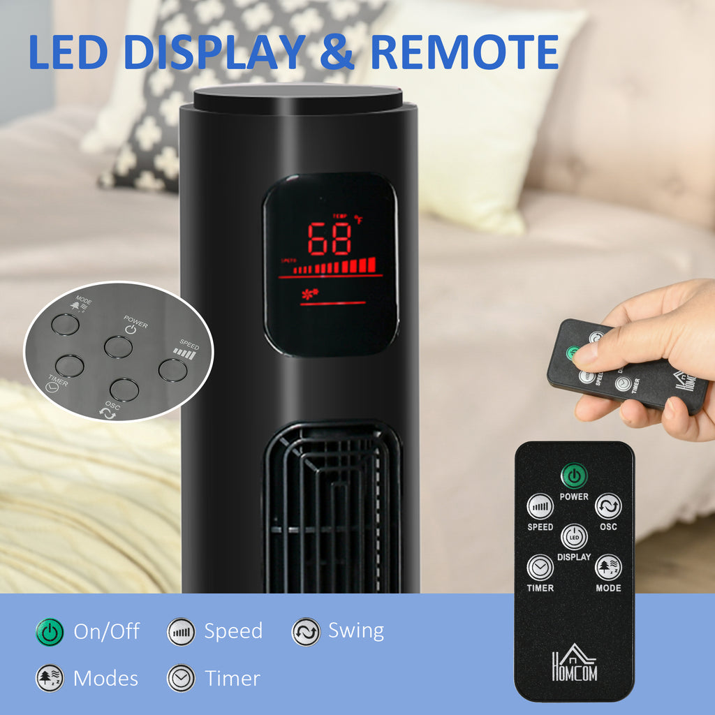 Freestanding Tower Fan Cooling for Home Bedroom with Oscillating, 3 Speed, 12h Timer, LED Sensor Panel, Remote Controller, White