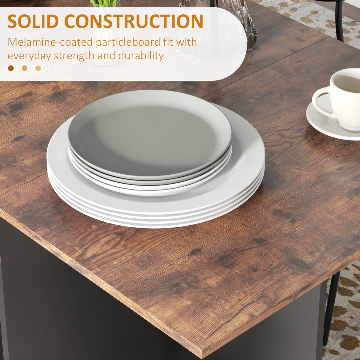 Folding Dining Table, Space Saving Drop Leaf Table with Drawer and Shelves for Kitchen, Dining Room, Rustic Brown