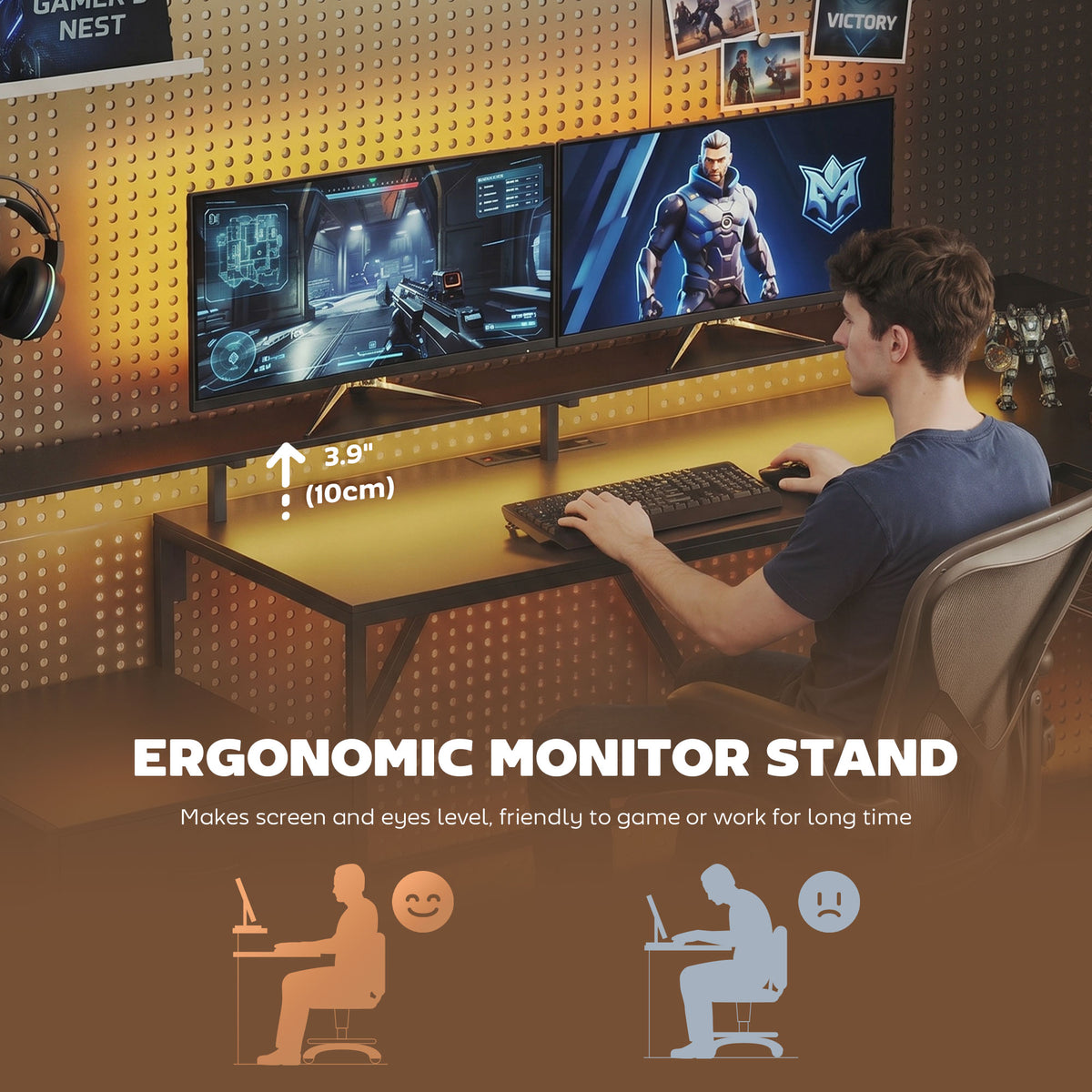 76" Gaming Desk, Reversible Computer Table with RGB Lights, USB Ports, Monitor Stand and 2 Fabric Drawers, White
