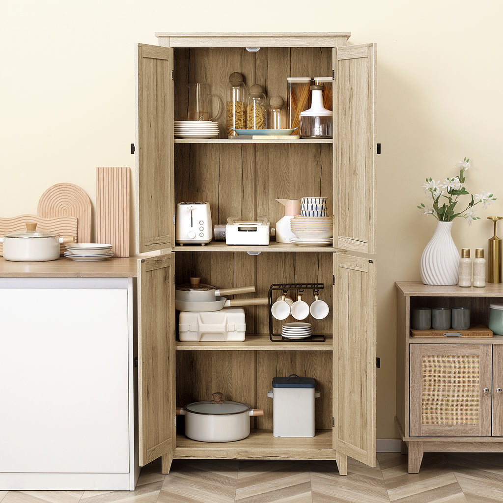 72" Freestanding Storage Cabinet, Kitchen Pantry Cabinet with Doors and Shelves for Dining Room, Natural