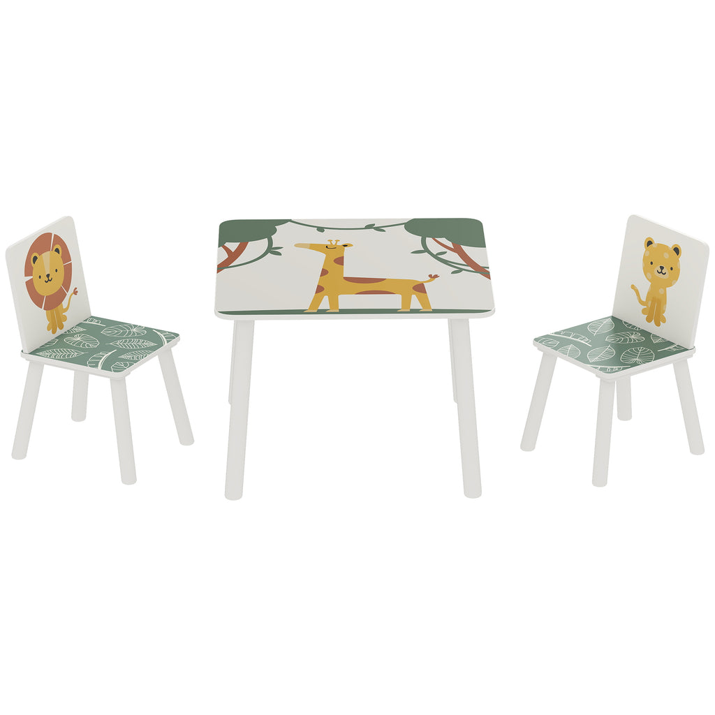 Qaba 3-Piece Kids Table and Chair Set with Animal Pattern for Boys and Girls Aged 3-8, Bedroom, Nursery, Playroom, Green
