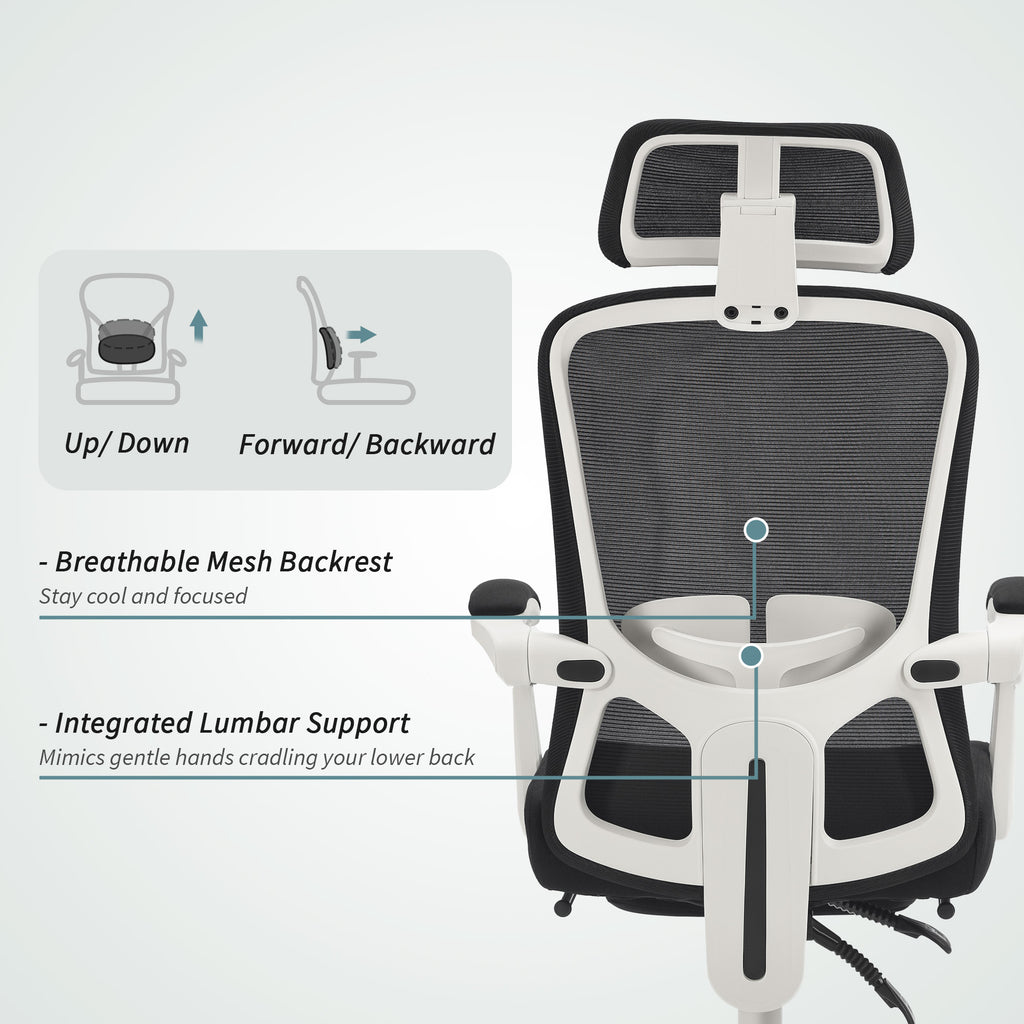 Ergonomic Office Chair, Mesh Reclining Desk Chair with Adjustable Lumbar Support, Headrest, Grey