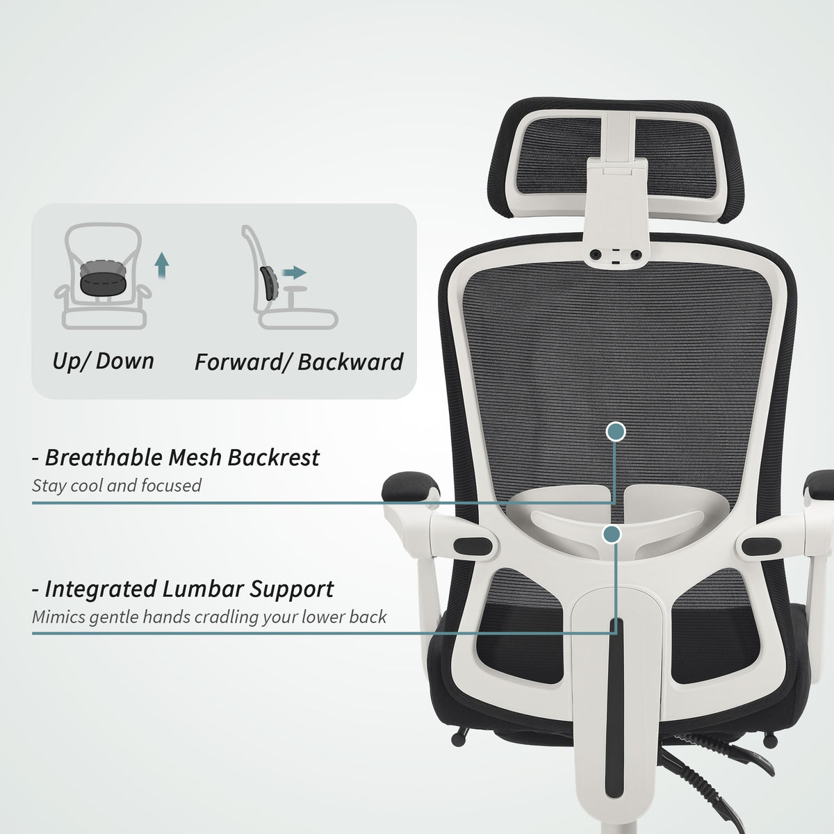 Ergonomic Office Chair, Mesh Reclining Desk Chair with Adjustable Lumbar Support, Headrest, Grey