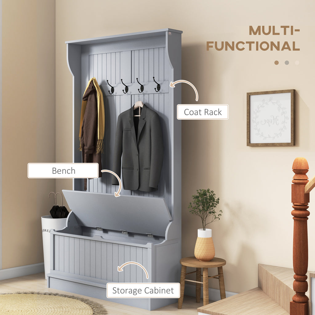 4-In-1 Hall Tree with Coat Rack, Top Shelf, Shoe Storage and Bench Seat, Entryway Bench with 4 Hooks