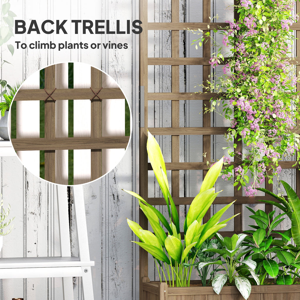 Wooden Planter with Trellis, Raised Garden Bed with Wheels, Drainage Holes for Climbing Plants, Flowers, Brown