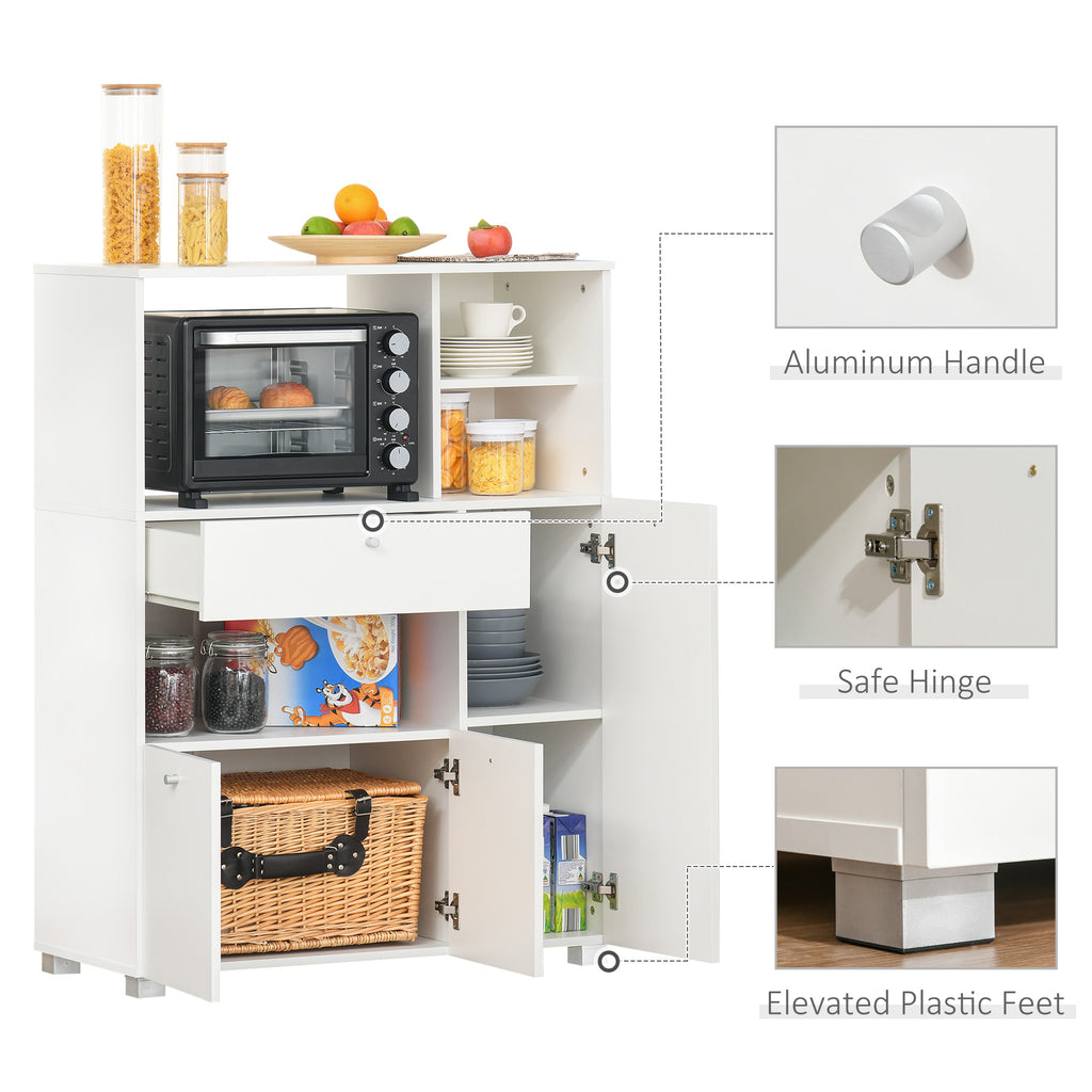 Compact Kitchen Pantry Cabinet Server Hutch Storage Buffet with Microwave Oven Stand Drawer and Shelves, White