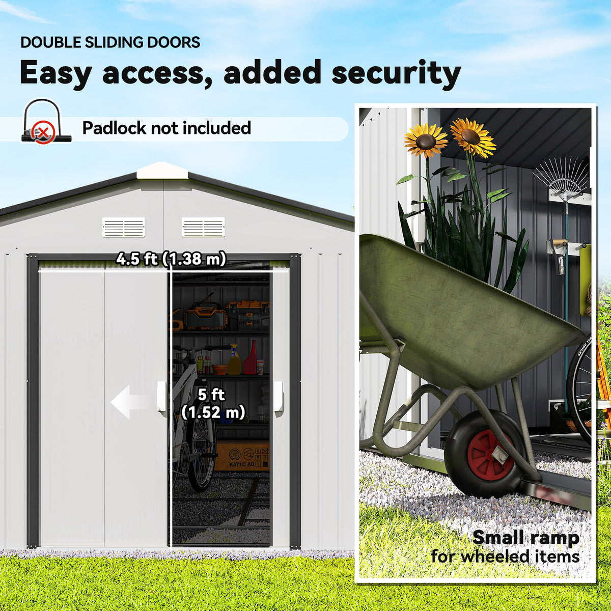 11' x 13'Garden Storage Shed w/ Foundation Kit Metal Tool Storage House w/ Double Doors Yellow