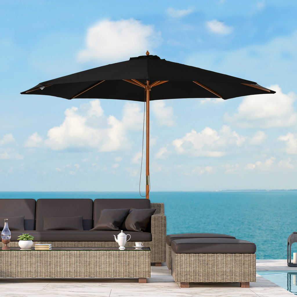 10' x 8' Wooden Patio Umbrella, Garden Parasol, Outdoor Sunshade Canopy with Bamboo Rib for Outdoor, Grey