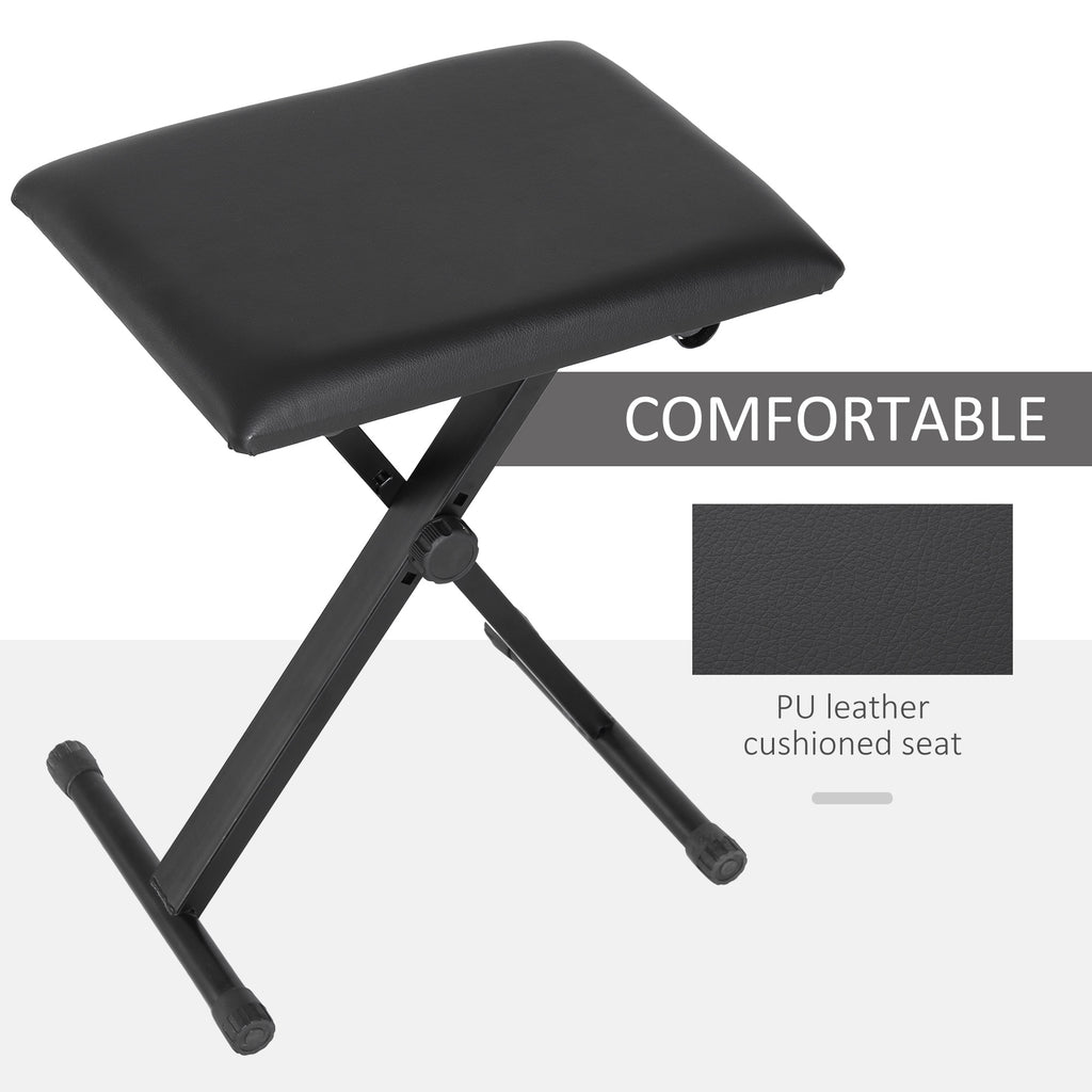 Adjustable Piano Bench, X-Style Folding Piano Stool with Padded Seat, Non-Slip Rubber Feet, Keyboard Chair, Black
