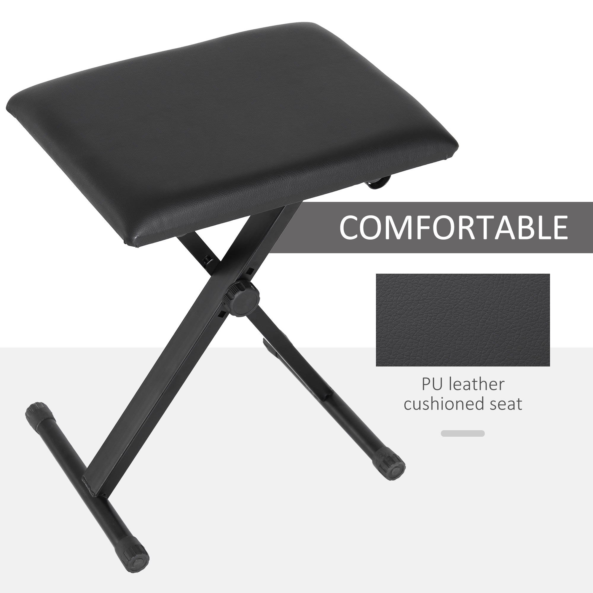 Adjustable Piano Bench, X-Style Folding Piano Stool with Padded Seat, Non-Slip Rubber Feet, Keyboard Chair, Black