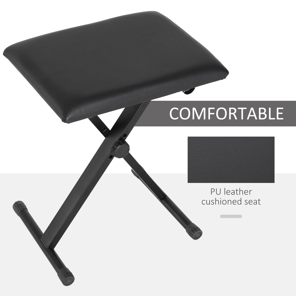 Adjustable Piano Bench, X-Style Folding Piano Stool with Padded Seat, Non-Slip Rubber Feet, Keyboard Chair, Black
