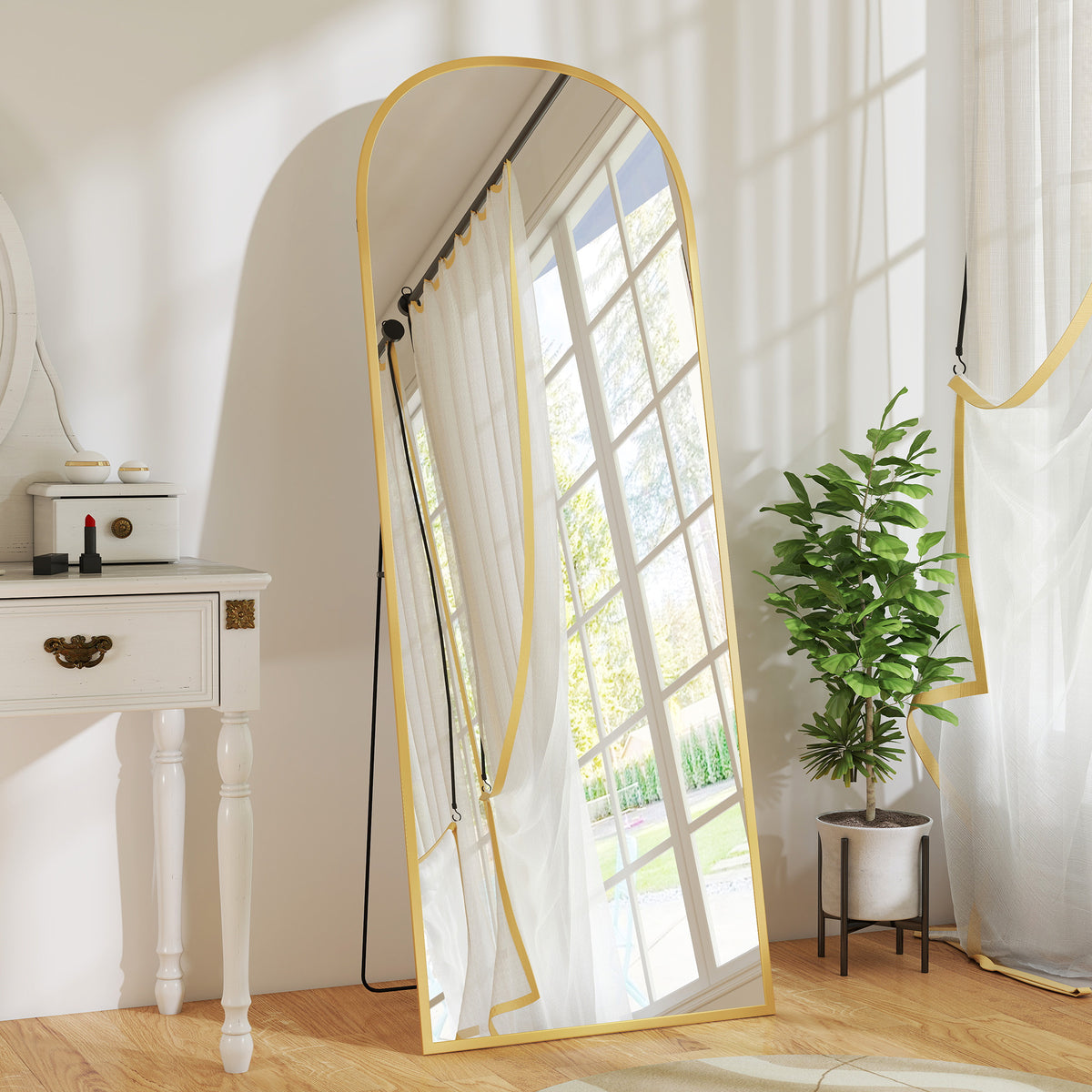 Arched Standing Mirror, 64" x 20" Full Length Mirror, Free Standing or Wall Mounted for Living Room, Bedroom, Gold