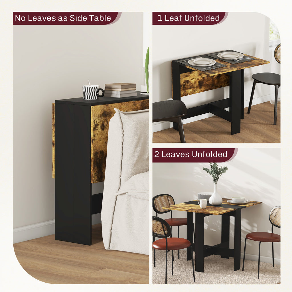 Drop Leaf Dining Table Wood Folding Table Multi-Use Side Table Dining Desk Space Saving Table, Rustic Brown and Black