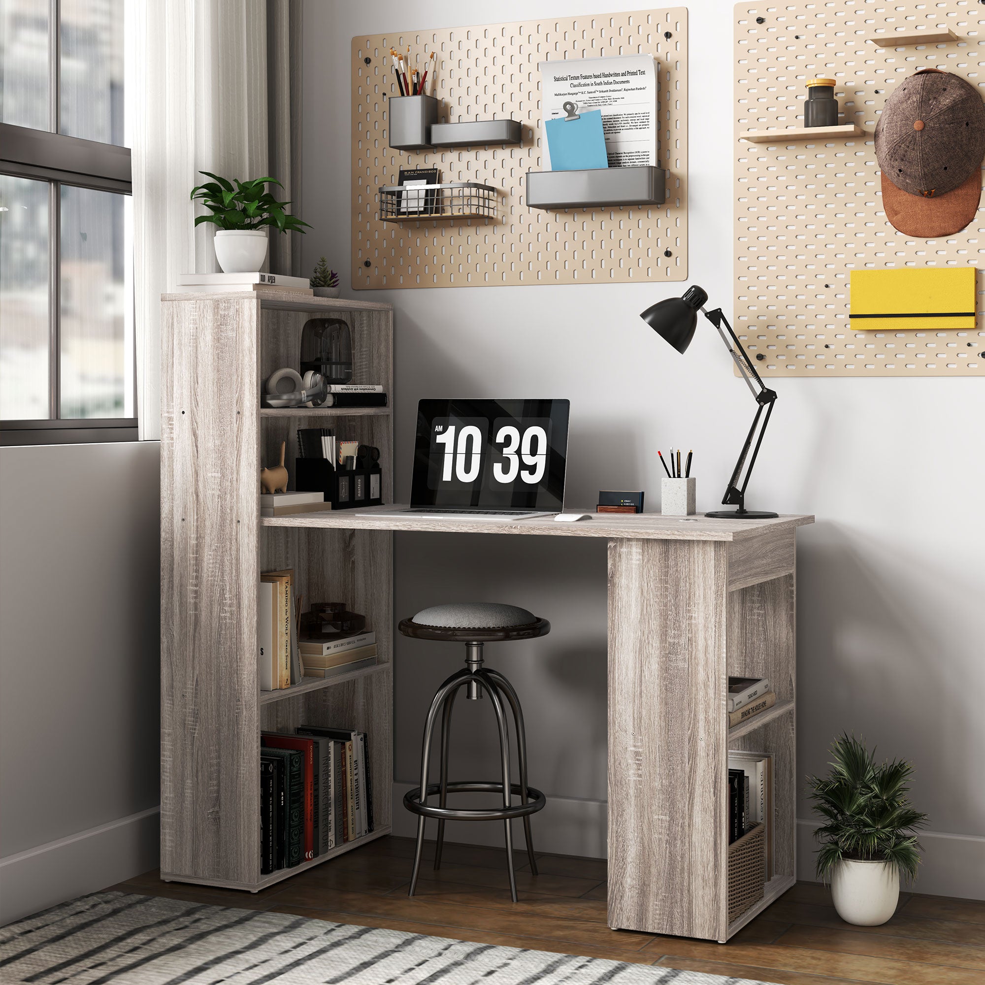 Computer Desk with Storage, PC Table with Bookshelf for Home Office, Study Room, Oak