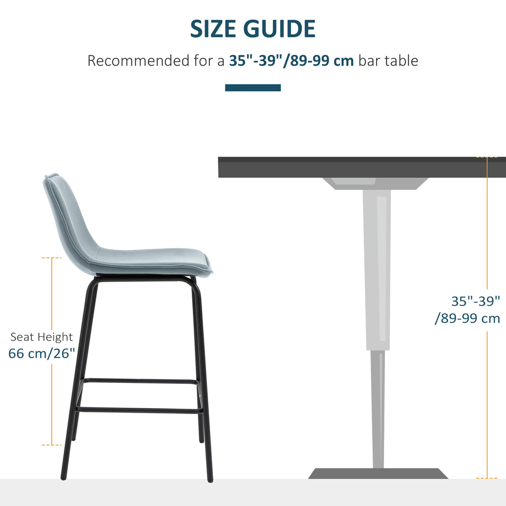 Bar Stools Set of 2, Upholstered Counter Height Bar Chairs, Kitchen Stools with Steel Legs