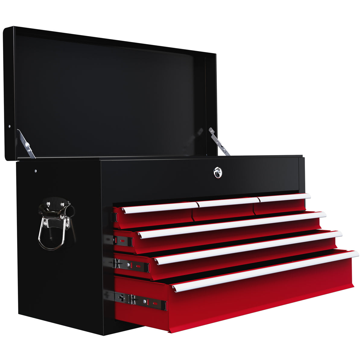 صندوق أدوات محمول بـ 6 أدراج مقاس 24 بوصة مع حافظة علوية، وقضبان سحب كروية، وصندوق أدوات معدني للحدائق والمنزل والمستودعات