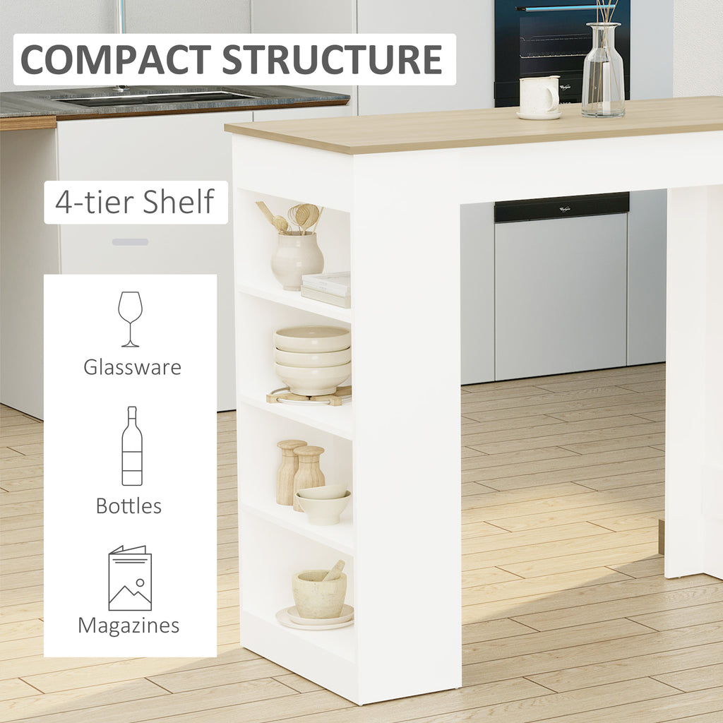 Bar Table, High Top Pub Table with 4 Storage Shelves, Modern Bar Height Table for Home Bar, Kitchen, Natural