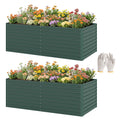 Set of 2 Galvanised Raised Garden Bed, 6 x 3 x 2 ft Metal Garden Bed with Safe Edging, Green