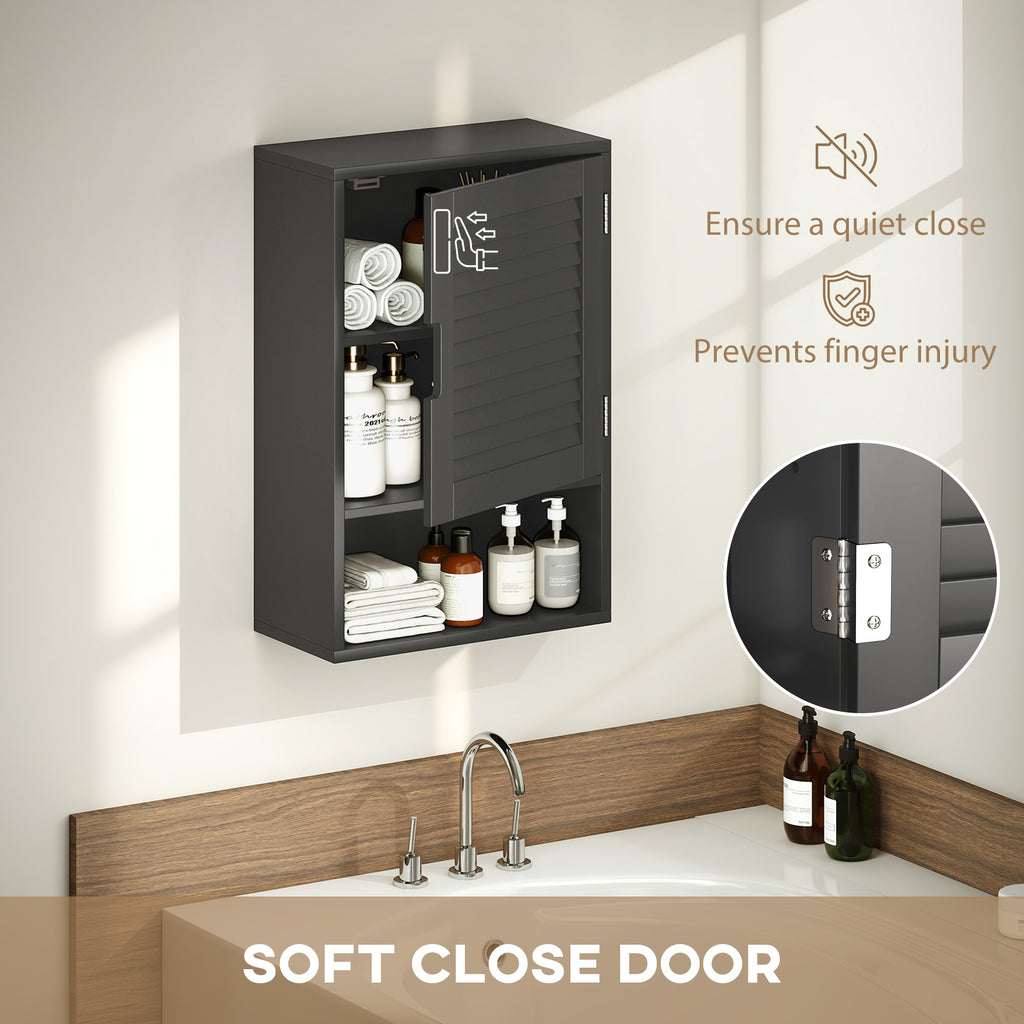 Bathroom Cabinet, Wall Mounted Storage Cabinet with Adjustable Shelves, 40 x 20 x 60 cm, Black