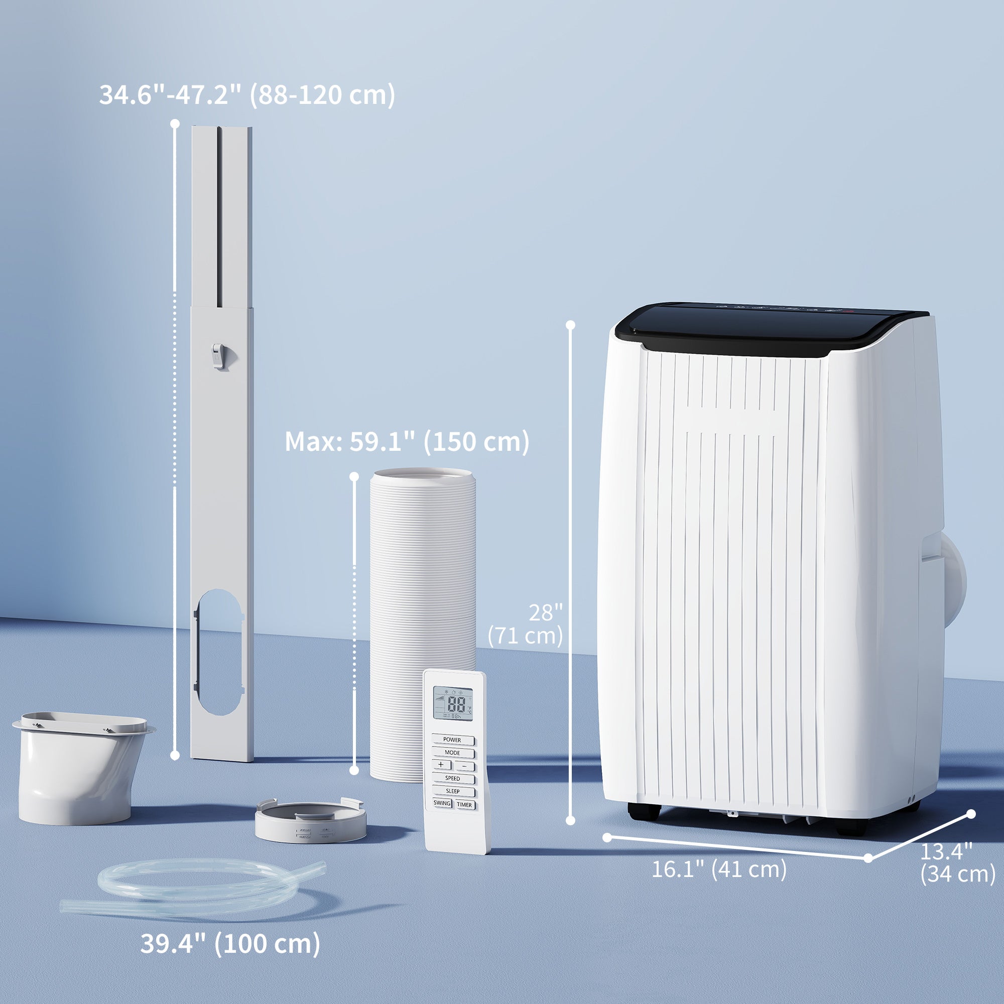 14,000 BTU 5-ኣብ-ሓደ ተንቀሳቓሲ ኣየር ኮንዲሽነር ምስ መስሓል፣ ሙቐት፣ ደርቂ ኣየር፣ ፋን፣ ድቃስ፣ ዋይፋይ ድምጻዊ ቁጽጽር፣ ጸሊም