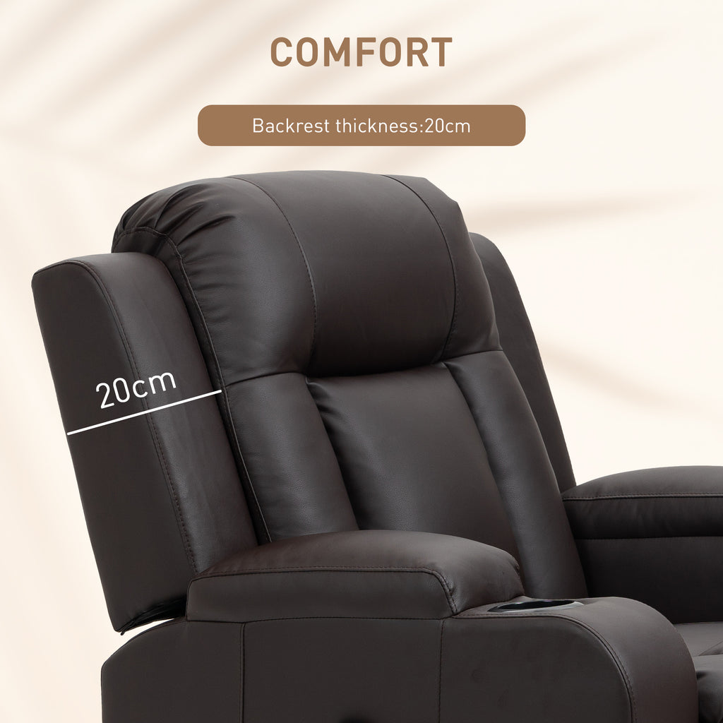 Swivel Massage Recliner Chair Rocker, Overstuffed Manual Reclining Sofa, PU Leather Rocking Chair with Side Pockets, Cup Holders, for Living Room, Nursery, Brown