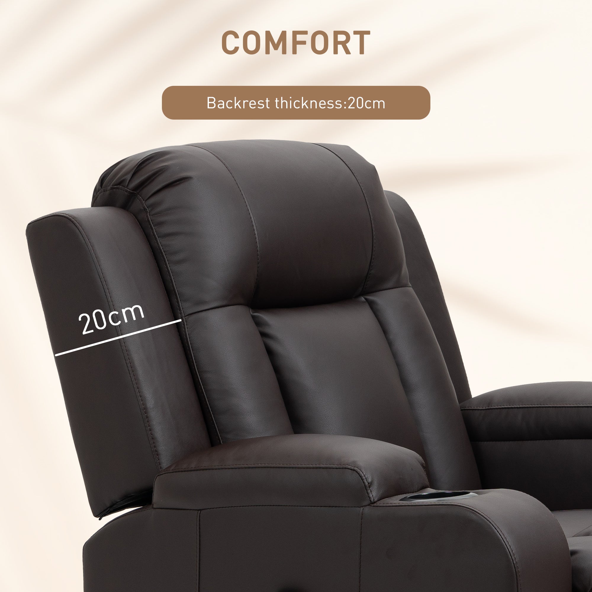 Swivel Massage Recliner Chair Rocker, Overstuffed Manual Reclining Sofa, PU Leather Rocking Chair with Side Pockets, Cup Holders, for Living Room, Nursery, Brown