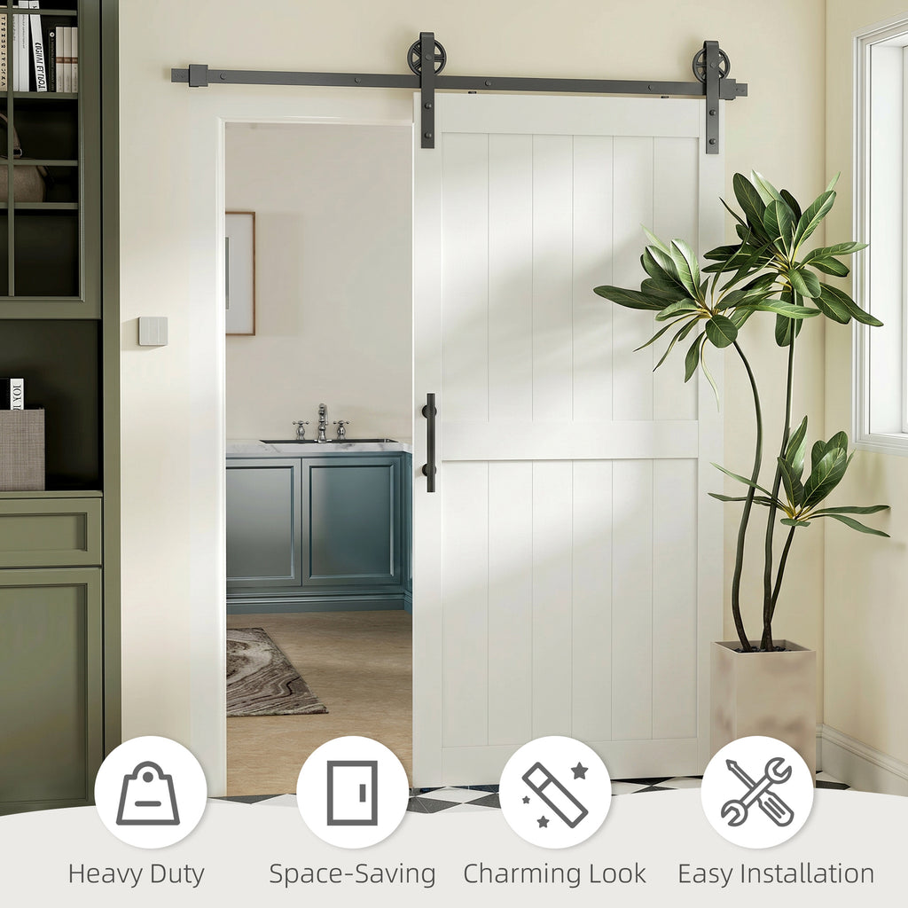 42inx84in Barn Door with 7FT Sliding Door Hardware Kit, Handle, Upgraded Rollers and Floor Guide, Waterproof, White