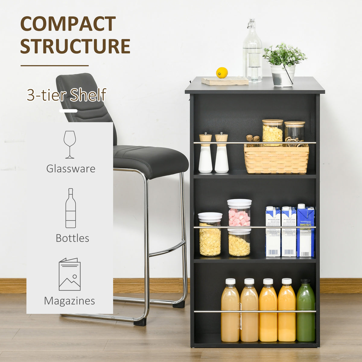 Bar Table Counter Height Dining Table with 3 Storage Shelves for Kitchen, Dining Room, Living Room, White