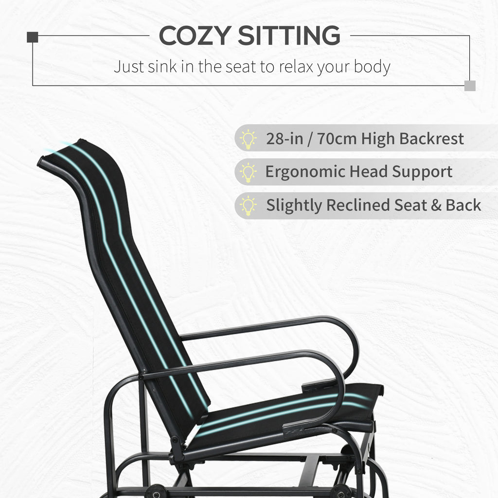 Patio Glider with Breathable Mesh Fabric, Outdoor Glider Chair, Garden Rocking Gliding Seat for Patio, Yard, Porch, Grey