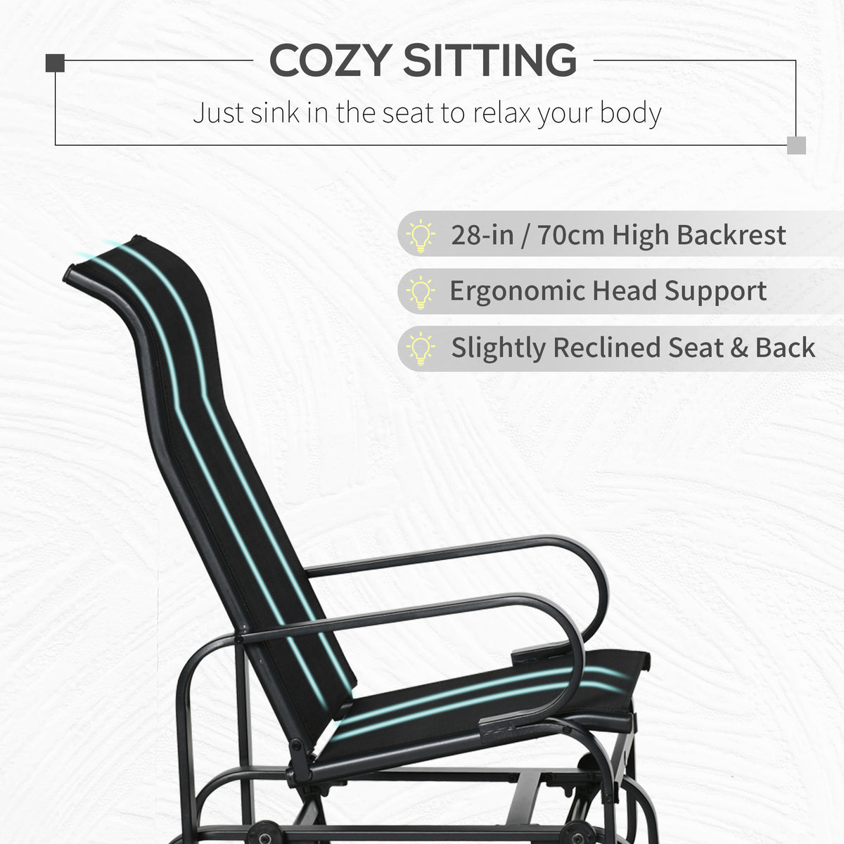 Patio Glider with Breathable Mesh Fabric, Outdoor Glider Chair, Garden Rocking Gliding Seat for Patio, Yard, Porch, Grey