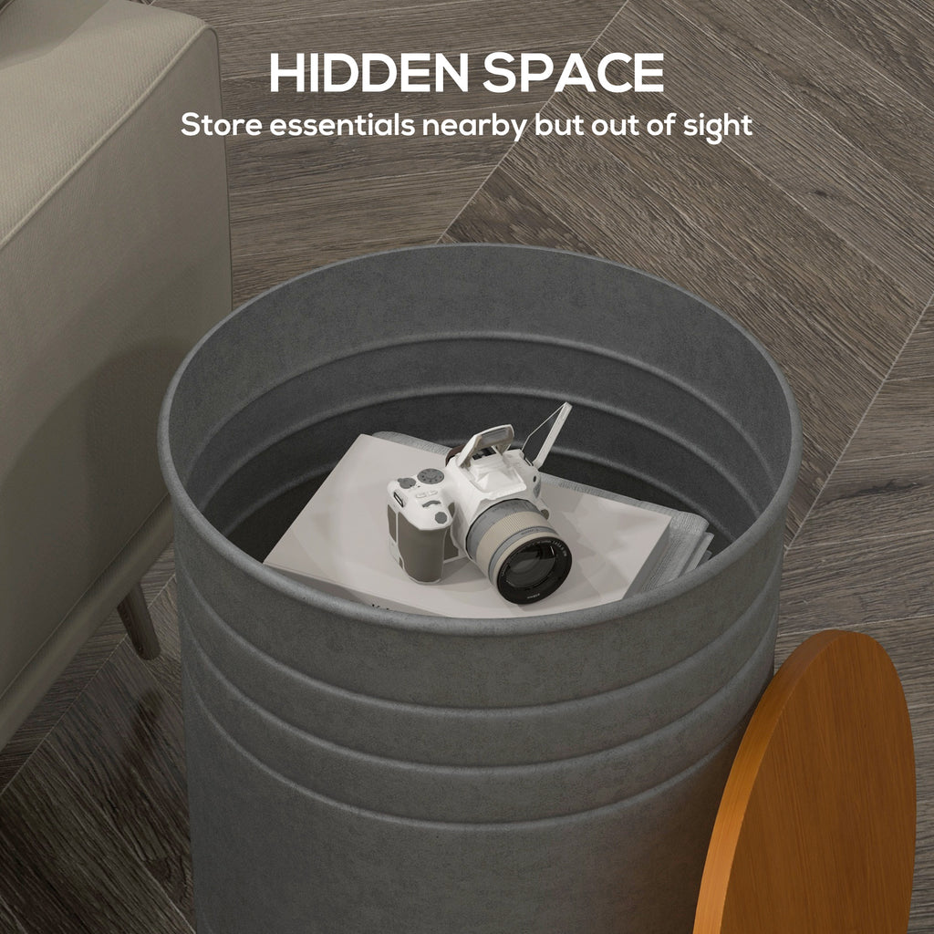 Round Side Table Set of 2, Nesting Coffee Tables w/ Wooden Lid, Galvanized Sheet Frame and Hidden Storage Space, Grey