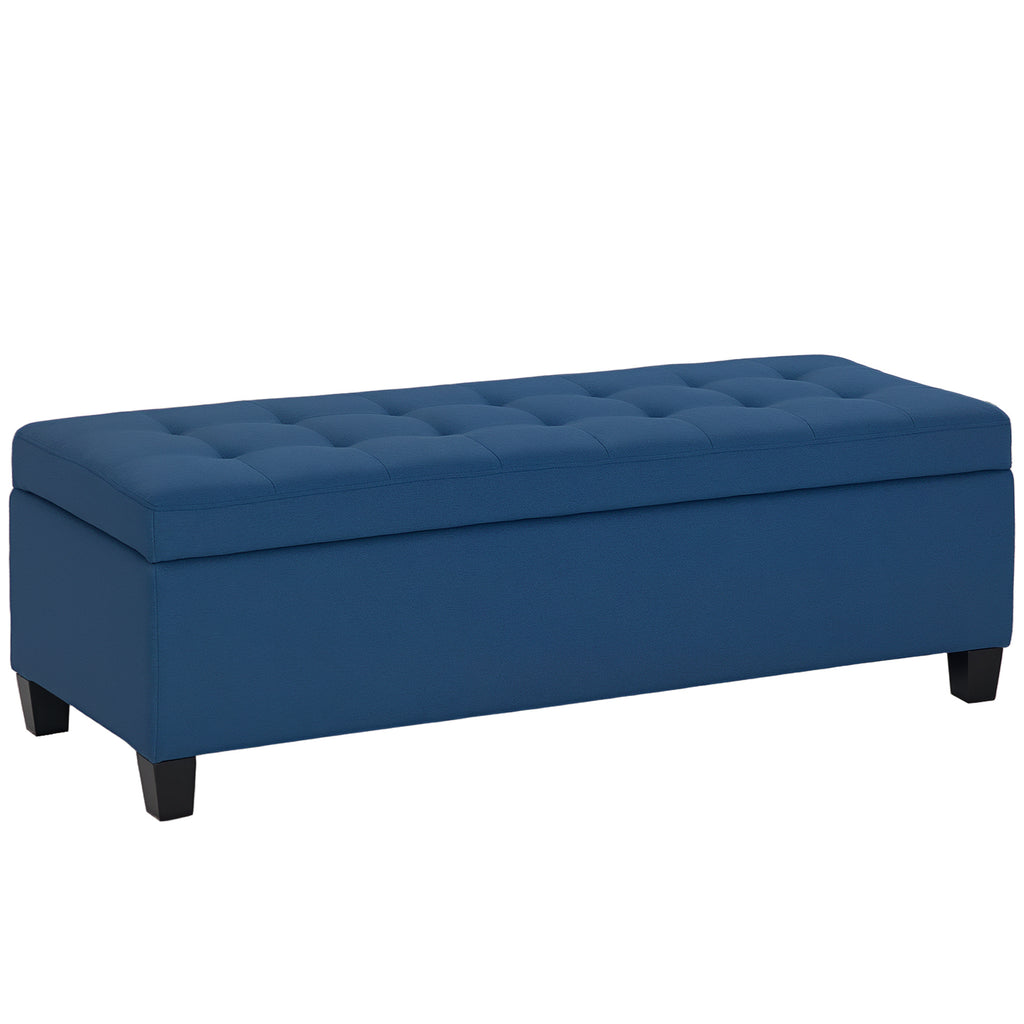 Rectangular Entry Bench, Tufted Upholstered Linen Fabric Wood Feet Storage Ottoman Bench, Grey