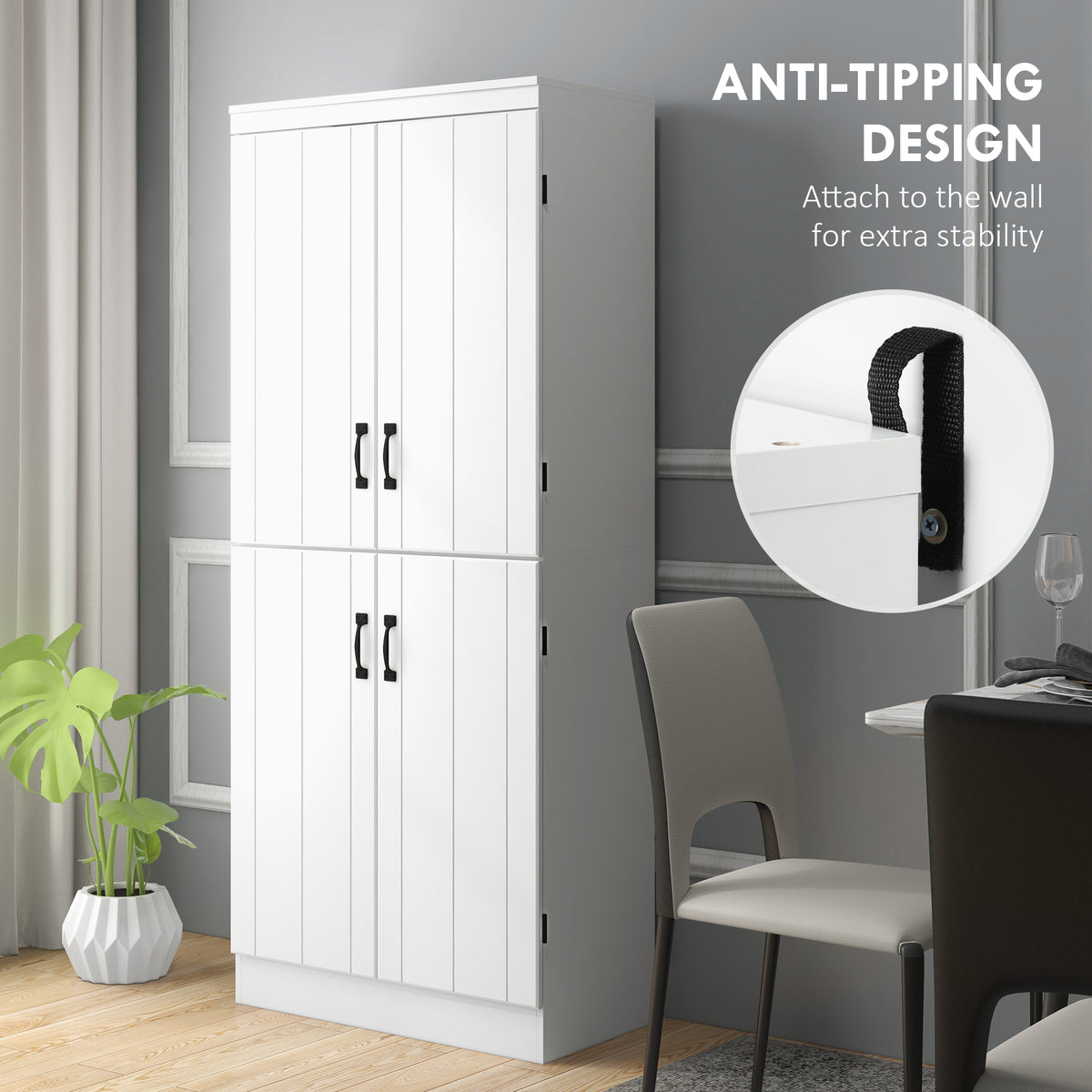 70" 4-Door Storage Cabinet, Freestanding Pantry Cabinet with Adjustable Shelves for Living Room, White