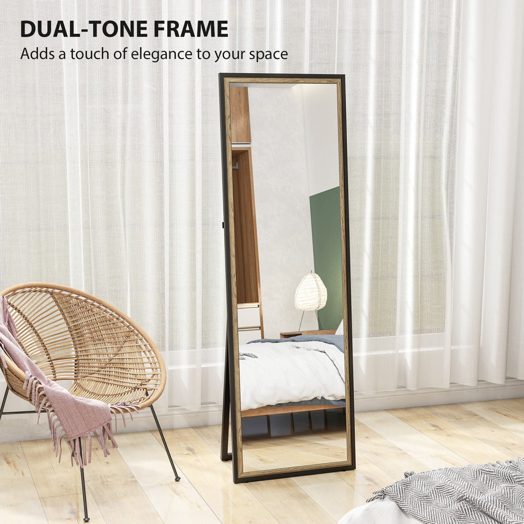 ሙሉ ቁመት መስታወት፣ 64" x 21" ርዕሰ ምስሊ ሙሉ ኣካል መስታወት ምስ ድርብ-ቀለም ፍሬም ንክፍሊ ድቃስ፣ ጸሊም