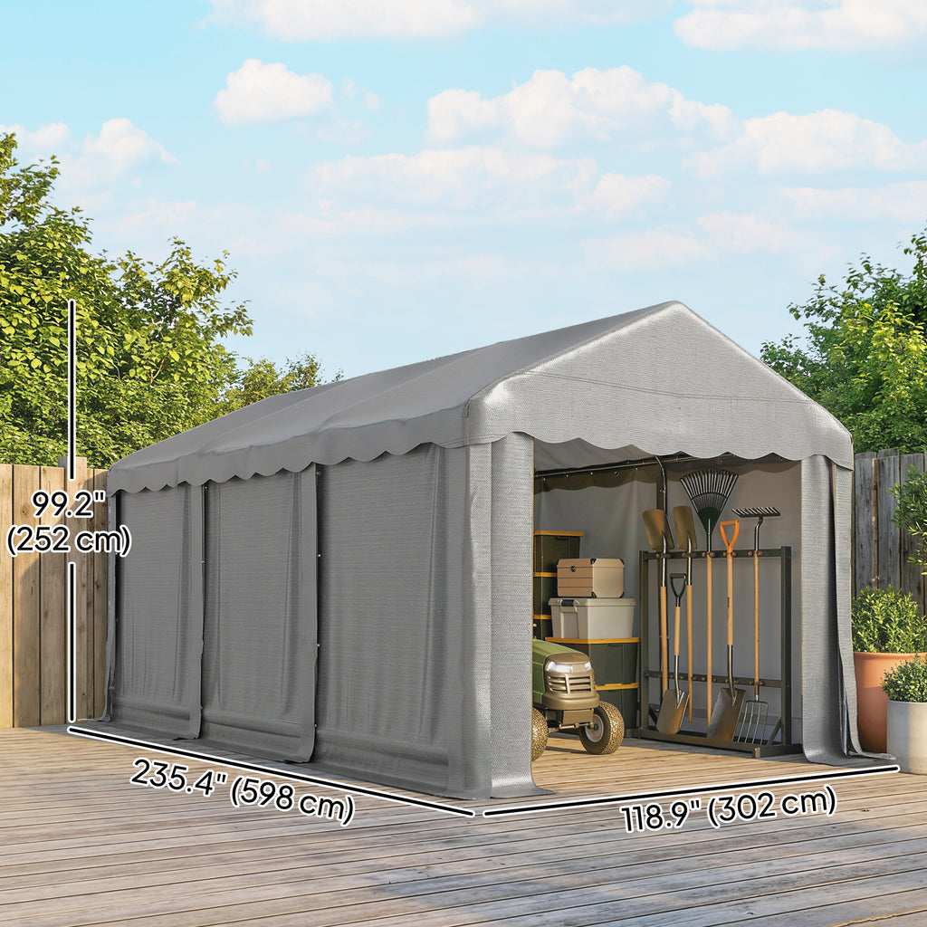 13' x 10' Portable Shed, Outdoor Storage Shed Tent with Roll-up Zipper Door and Removable Sidewalls, Light Grey