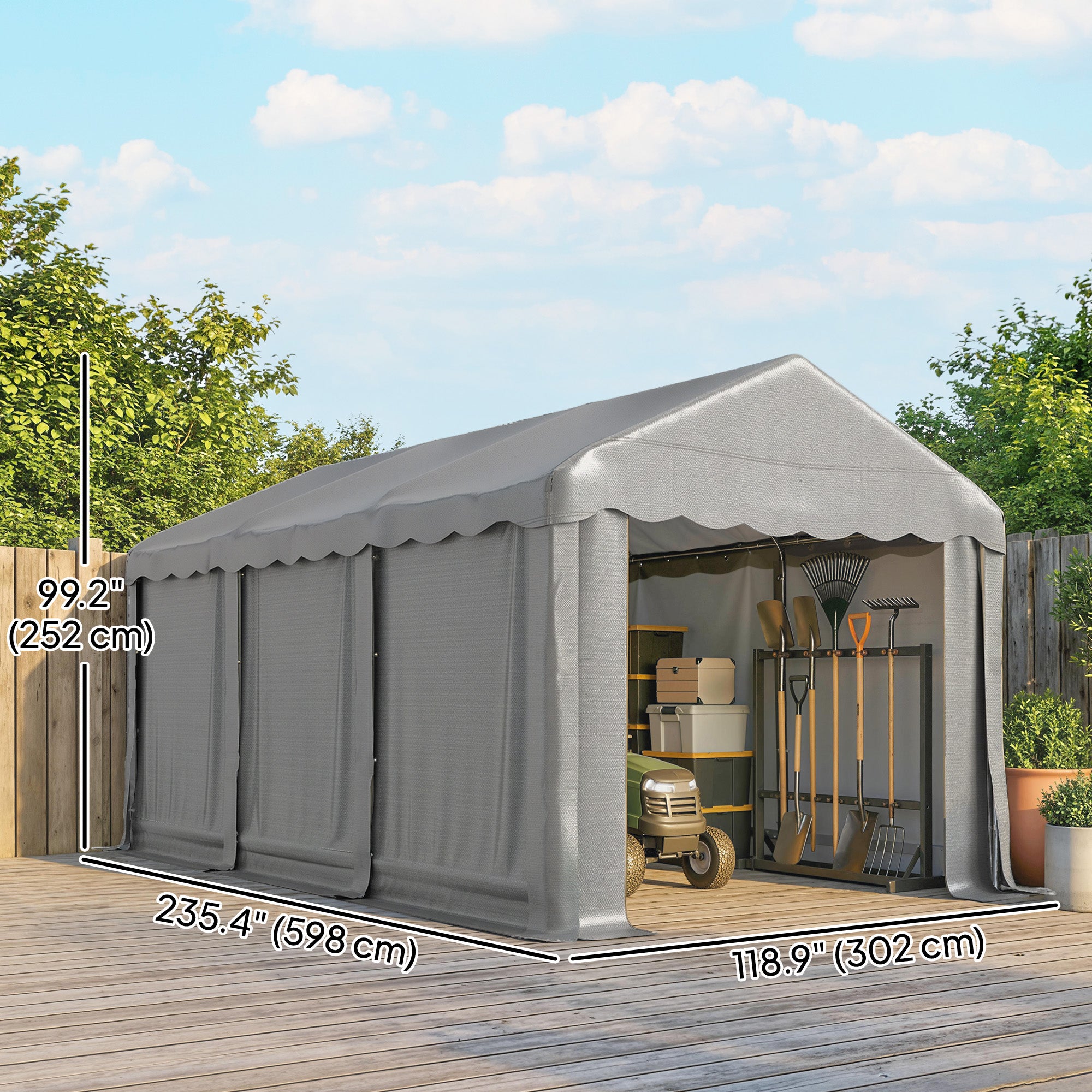 13' x 10' Portable Shed, Outdoor Storage Shed Tent with Roll-up Zipper Door and Removable Sidewalls, Light Grey