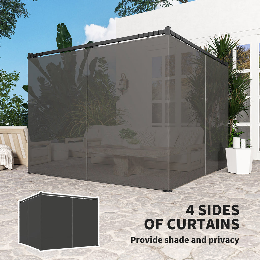 10' x 10' ምምላስ ዝኽእል ፐርጎላ ካኖፒ ምስ ጎኒ መከላኸሊ፣ ብረታዊ ደጋዊ ጋዜቦ ጸሓይ ጽላል መከላኸሊ፣ ጸሊም ግራጫ