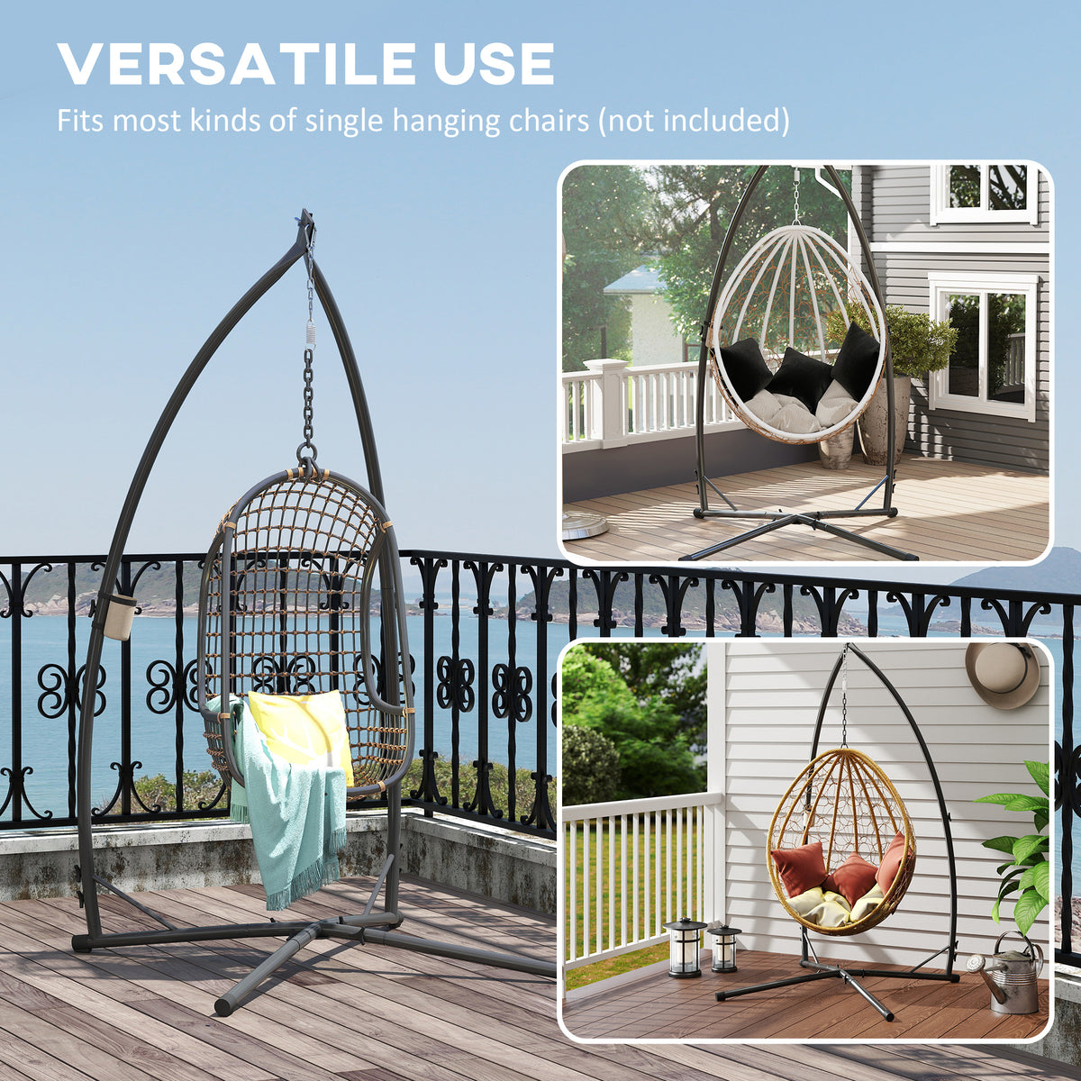 Hammock Chair Stand, Heavy Duty Steel Hanging Chair Stand for Swing Chair, Egg Chair Stand with Cup Holder, Black