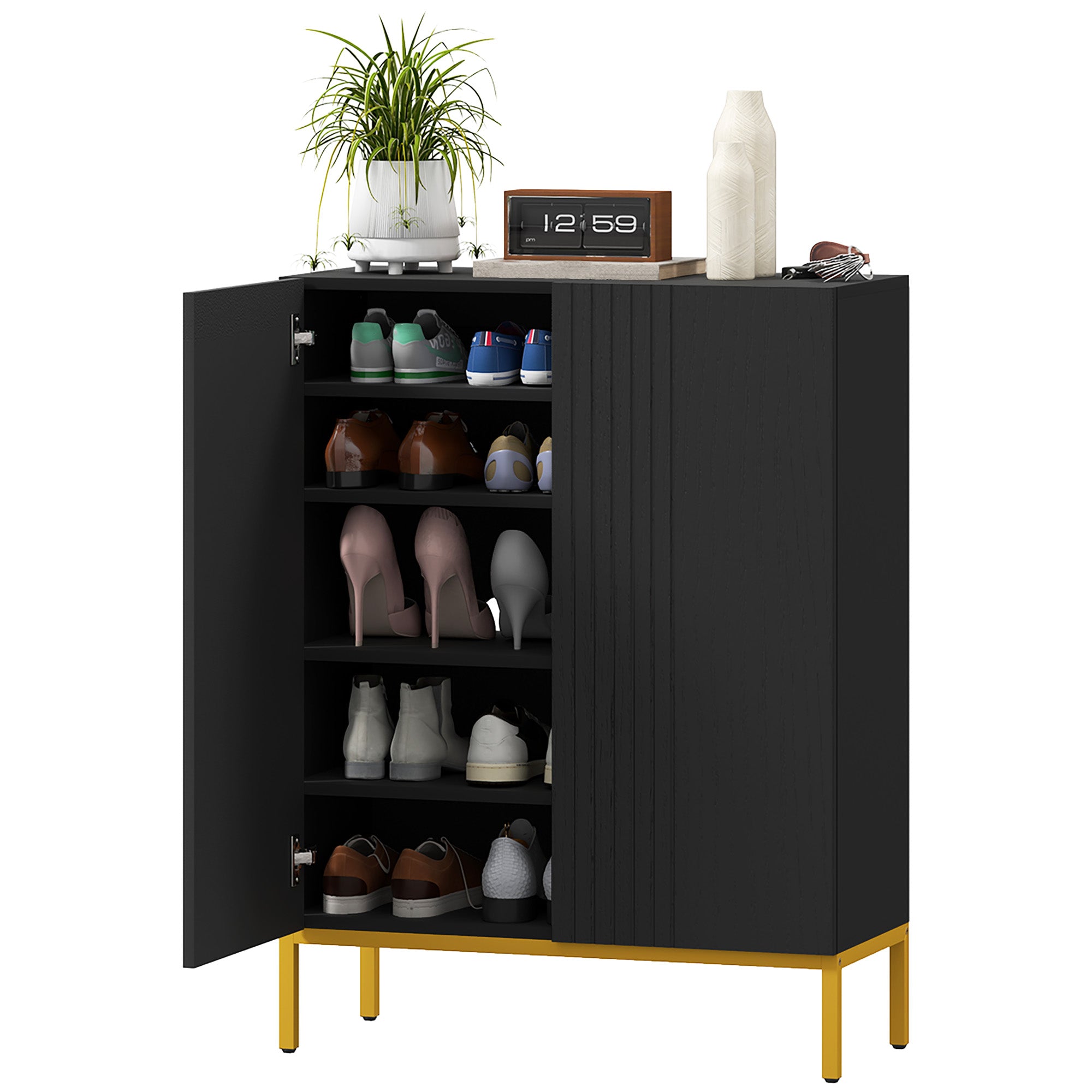 Shoe Storage Cabinet with Adjustable Shelves and Soft-Close Hinges, for 15-20 Pairs of Shoes, White