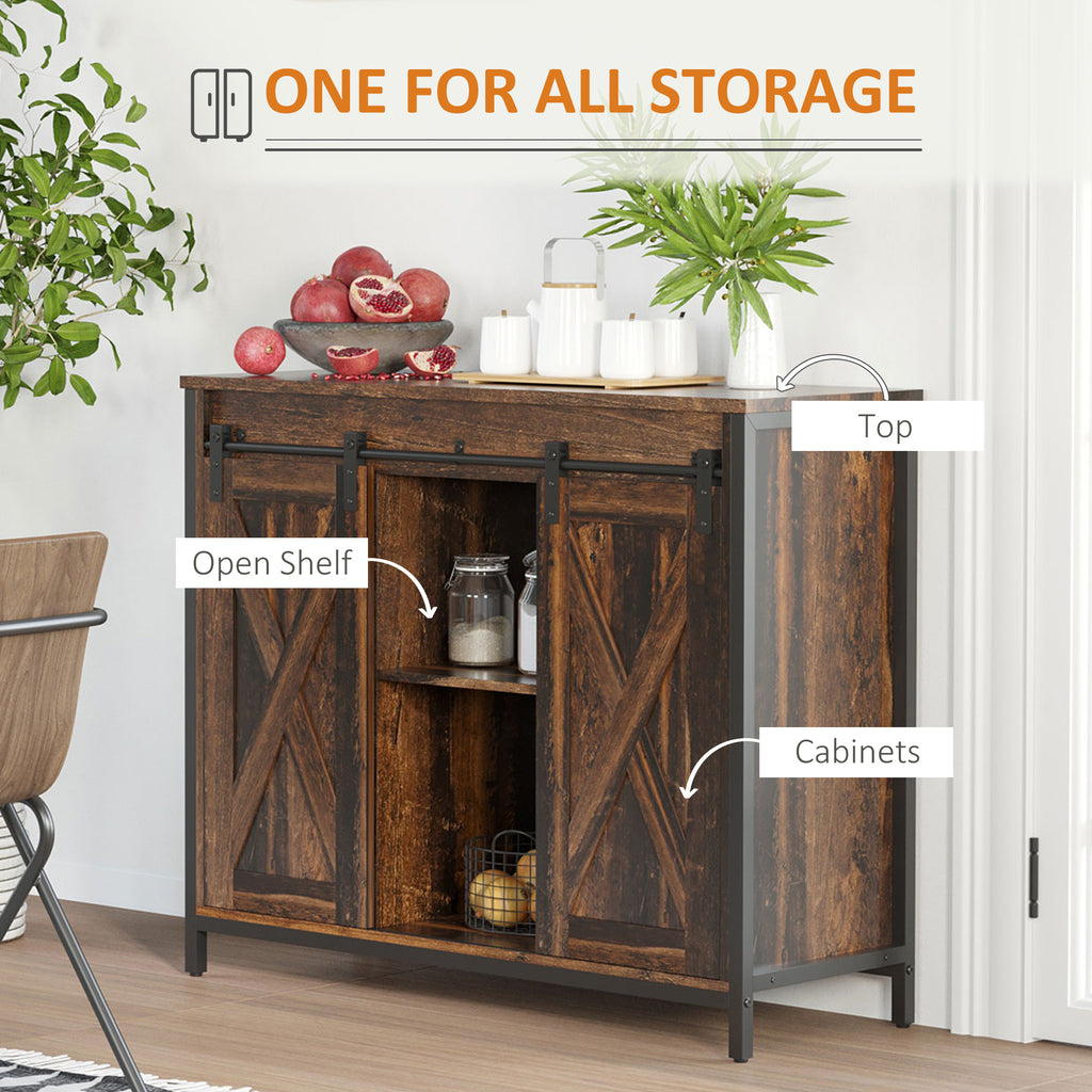 Industrial Sideboard, Buffet Cabinet with Sliding Barn Doors, Storage Cabinets and Adjustable Shelves for Living Room, Kitchen, Home Bar, Rustic Brown