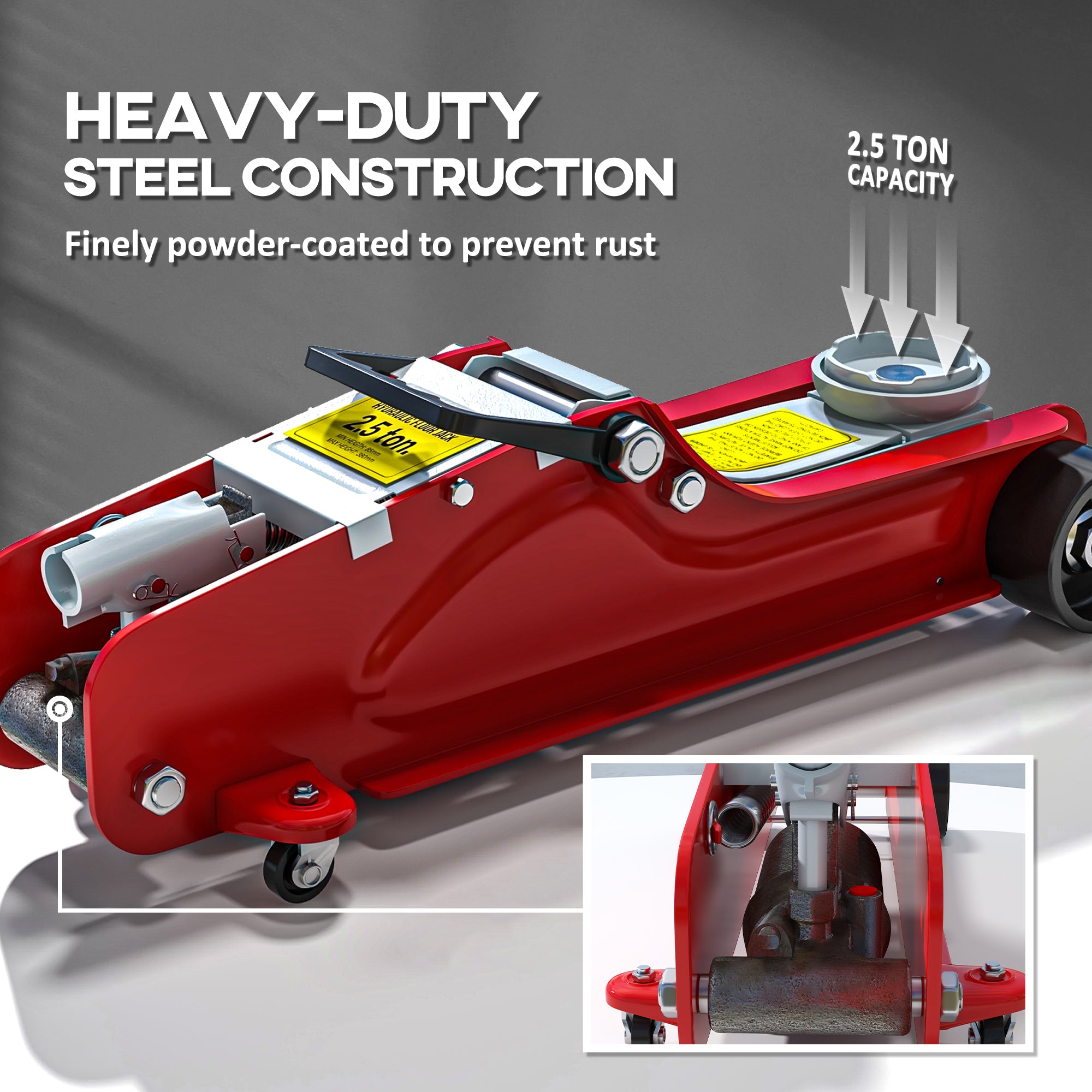 Low Profile Jack, Hydraulic Racing Floor Jack, 3.1"-15" Lifting Range, 2.5 Ton (5,000 lb) Capacity, Red