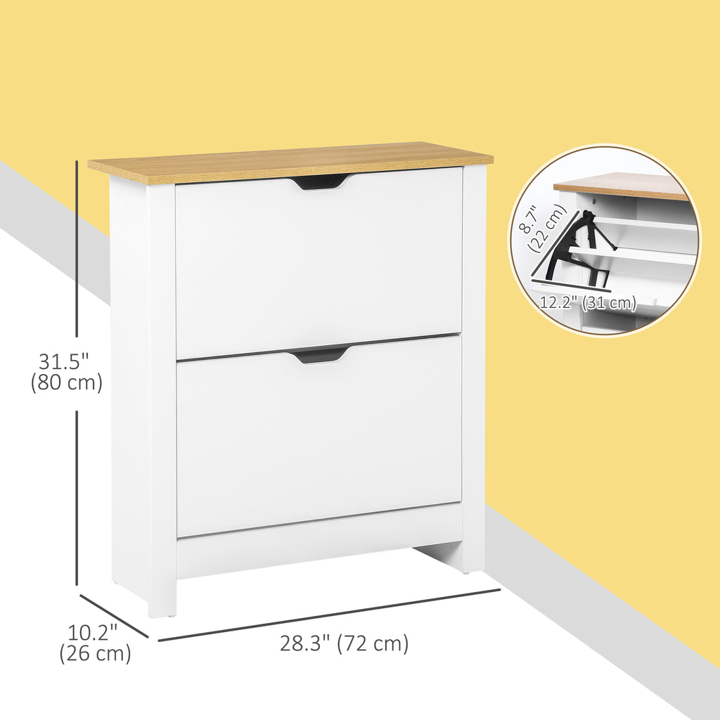 Shoe Storage Cabinet with 2 Flip Drawers and Adjustable Shelves for 6-12 Pairs of Shoes, White
