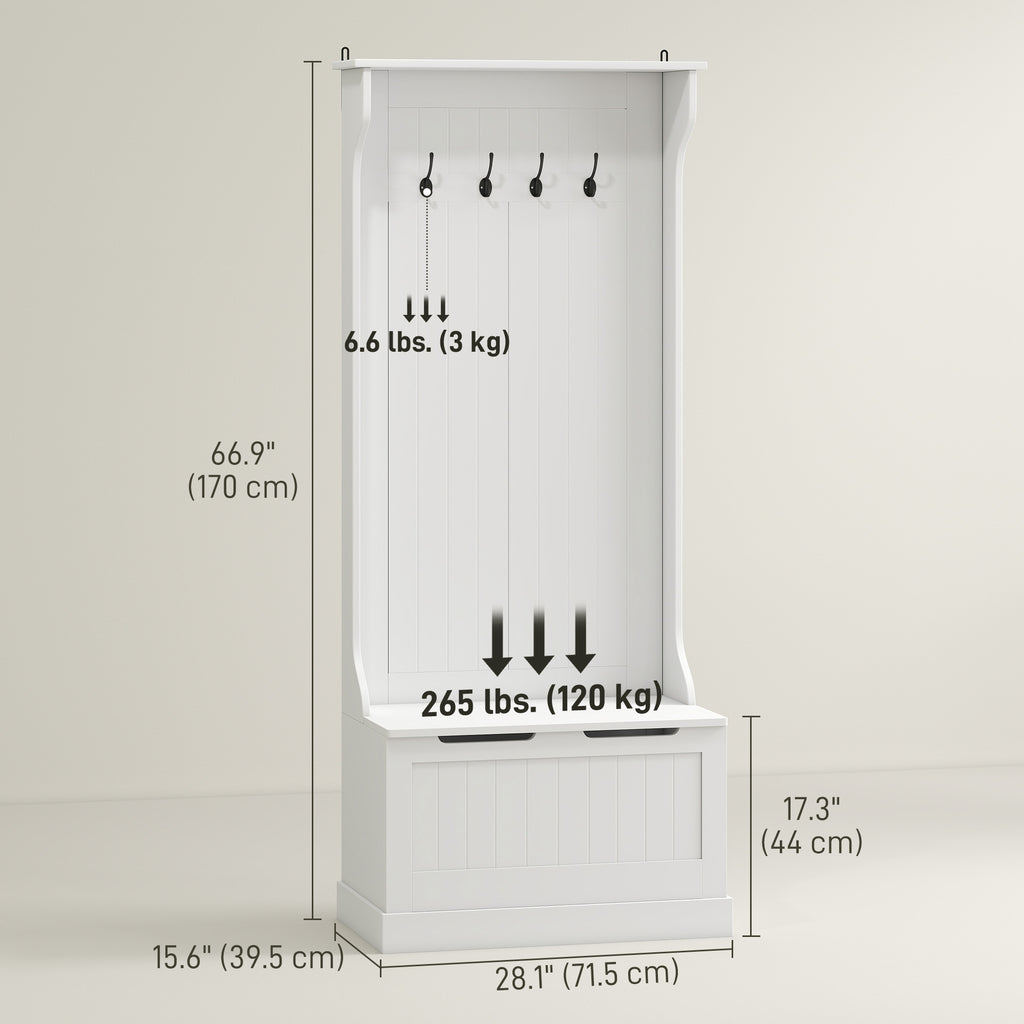 4-In-1 Hall Tree with Coat Rack, Top Shelf, Shoe Storage and Bench Seat, Entryway Bench with 4 Hooks