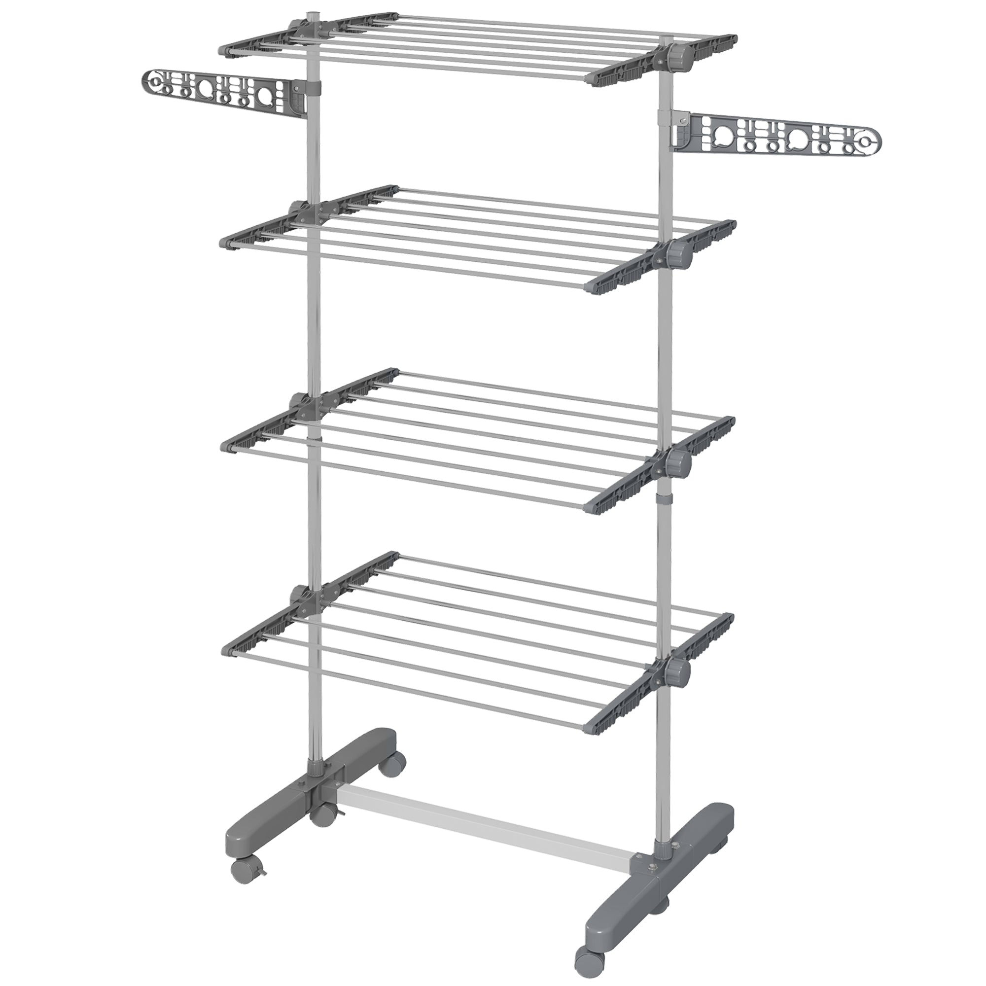 Garment Drying Rack Stainless Steel Folding Clothes Hanging Rack with Side Wings Castors for Indoor Outdoor White