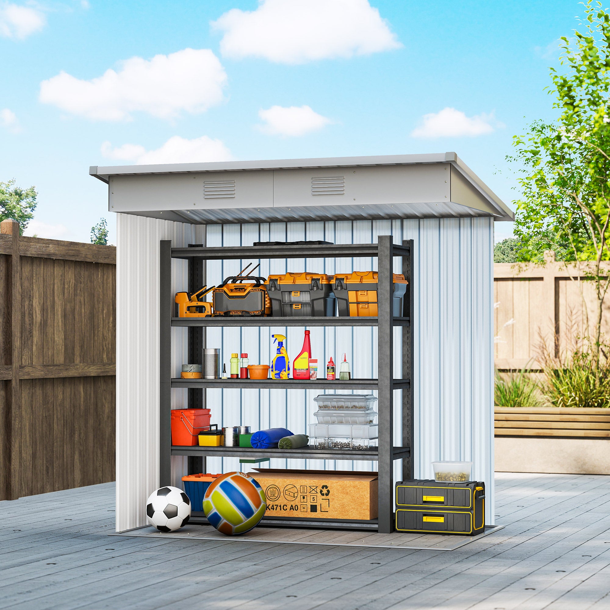 7' x 4' Outdoor Storage Shed, Metal Garden Shed with Lockable Sliding Doors and Vents, Grey