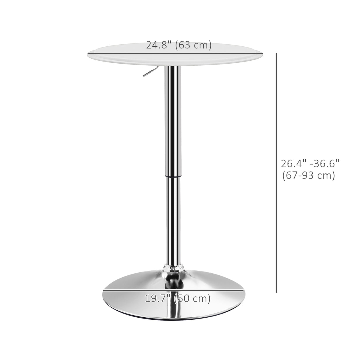 Modern Round Bar Table Adjustment Height Home Pub Bistro Desk Faux Leather Covered Wooden Top Chrome Base Black