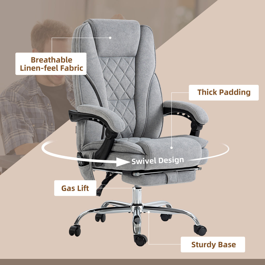 Massage Office Chair, Reclining Computer Chair with Adjustable Height and Footrest, Brown
